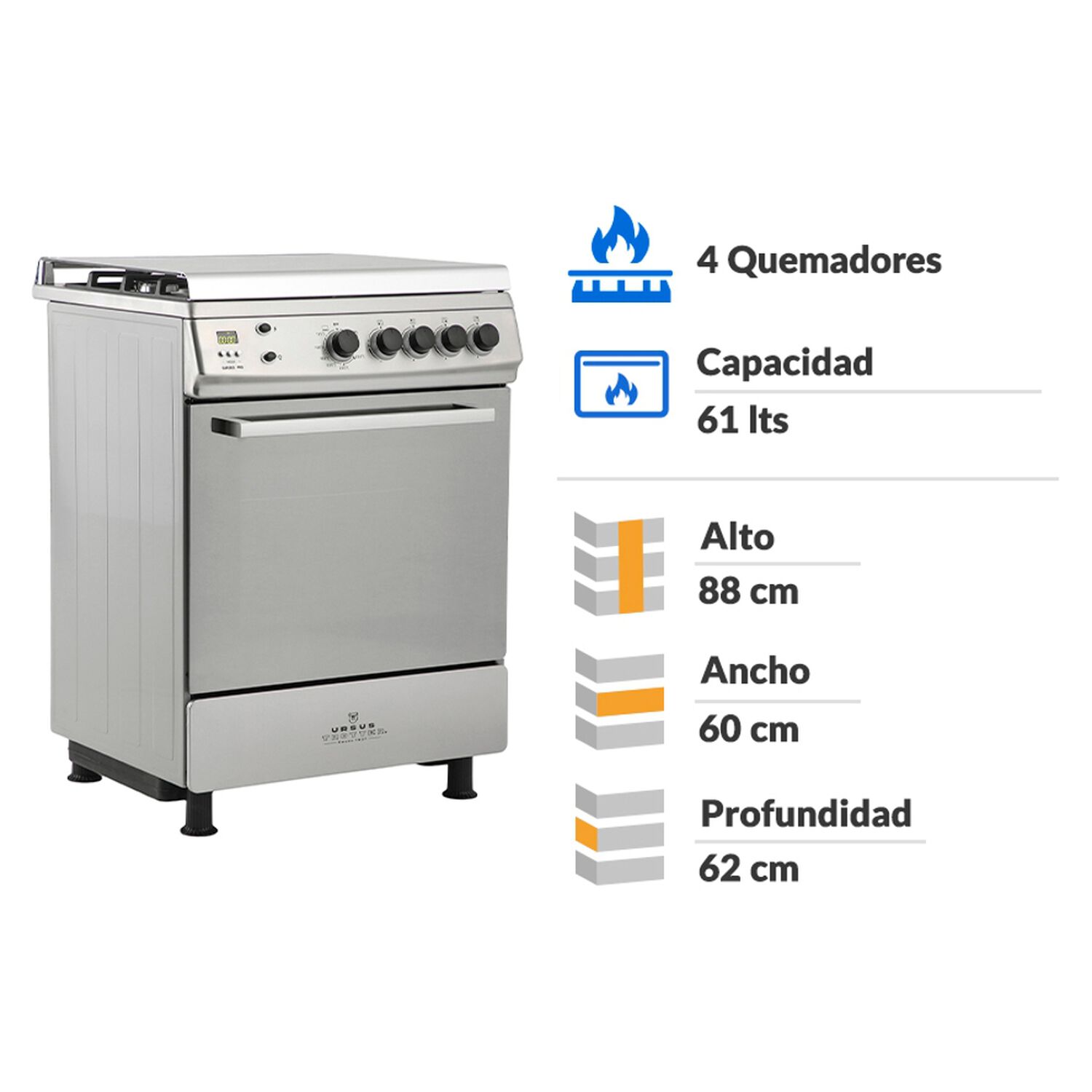 Cocina A Gas Ursus Trotter UT EURO60 PR / 4 Quemadores image number 1.0